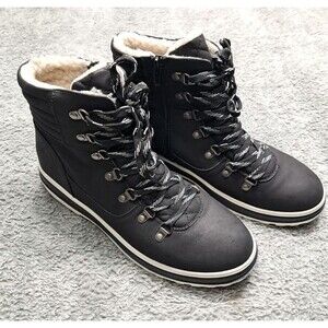 Extreme by Eddie Marc Black Sherpa Hiking Boots  Style Hero Lace Zip Up Booties